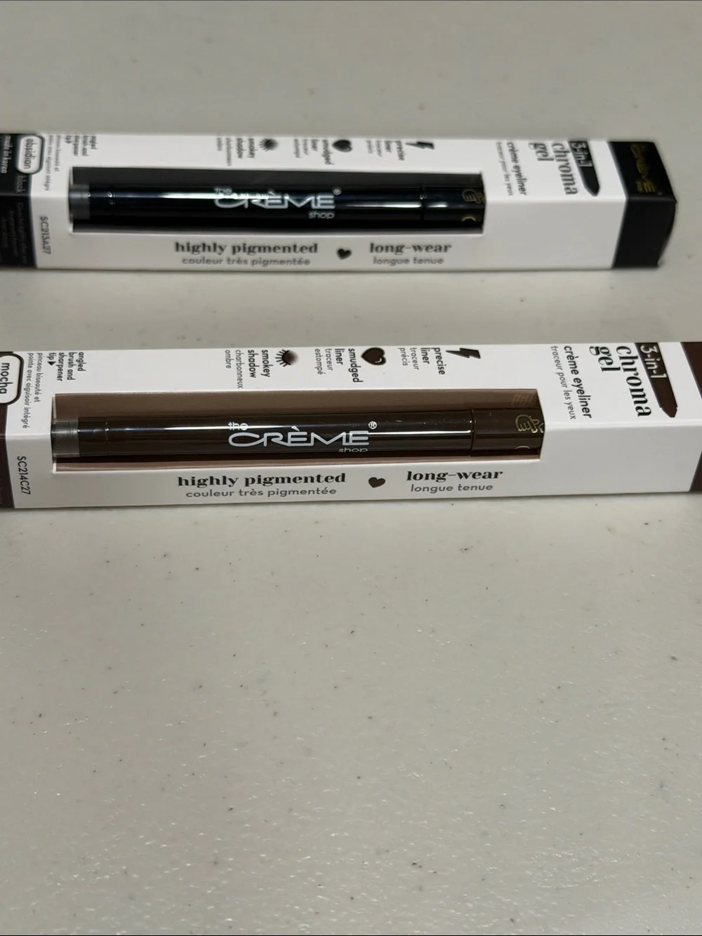 The Crème Shop 3-in-1 Chroma Gel Crème Eyeliner — Obsidian Black & Mocha Brown